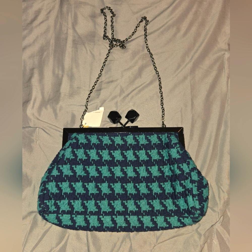 Elegant Houndstooth Clutch in Blue and Green